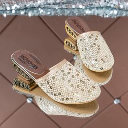 Slippers Summer Women Fashion Mesh With Heel Shoes For Luxury Sandals Large-sized Gold