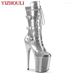 Dance Shoes Electroplated Soles Buckled Decorative Boots Stage Ankle Pole Dancing Performance 20cm High Heel