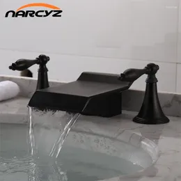 Bathroom Sink Faucets Basin Faucet Double Handle Black/Chrome Waterfall Three Hole Mixer And Cold Water Wash XR8236