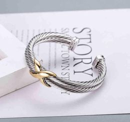 18K Gold Fashion Hemp Bracelet Bangle Platinum Dy Double Trend Twisted Plated Color x Women Ring Opening Jewelry7361677