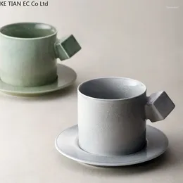 Mugs Japanese Retro Ceramic Coffee Cup Saucer Couple Mug Minimalist Pull Flower Tie Iron Office Afternoon Tea Breakfast Milk