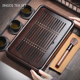 Tea Trays Black Ebony Tray Household Solid Wooden Drainage Water Storage Board Chinese Table Decor Home Accessories