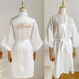 Home Clothing Wedding Bride Bridesmaid Robe Satin Kimono Intimate Lingerie Lady Sexy Feather Sleeve Bathrobe Nightgown Short Sleepwear