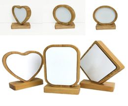 Bamboos Sublimation Blank Po Frame With Base DIY Double Sided Wood Love Heart Round Frames Magnetism Picture Painting Decoratio1379354