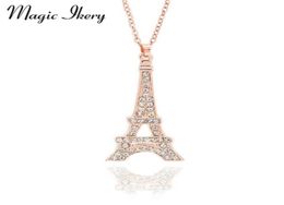 Magic Ikery Zircon Crystal Classic Paris Eiffel Tower Pendent Necklaces Rose Gold Colour Fashion Jewellery for women MKZ139244841327353594
