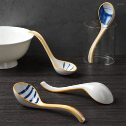 Spoons Japanese Style Curved Spoon Tableware Ceramic Daily Use Soup Easy-clean High-quality Long Handled