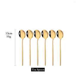 Coffee Scoops 6 Pieces Gold Spoon Stainless Steel Stiring Teaspoons Ice Cream Cake Dessert Set Sliver Tableware Party Cutlery