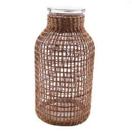 Vases Straw Glass Flower Vase Japanese Pot In The Nordic Contracted Creative Basket To Water Plants -L