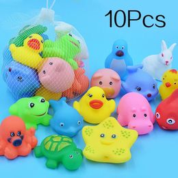 10PcsSet Cute Animals Swimming Water Toys For Children Soft Rubber Float Squeeze Sound Squeaky Bathing Toy Baby Bath 240510