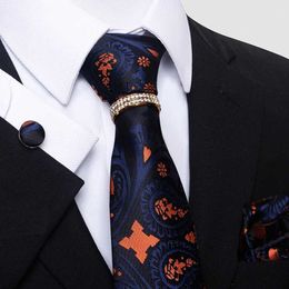 Neck Tie Set Brand Luxury 8 cm 100% Silk Tie Hanky Cufflink Set Gravata Necktie For Men Blue hombre Printed Wedding Fathers Day Office Dress