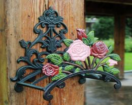 Cast Iron Hose Holder Rose Flower Decorative Hose Reel Hanger Antique Garden Hose Stand Wall Mounted Lawn Garden Equipment Home Re2512833