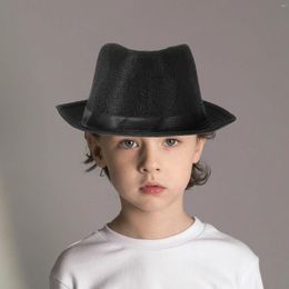 Berets Kids Fedora Hats Girls Girl Children Gentleman Dancing Performance Hat For Head Girth Of 56-58cm (Black)