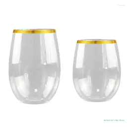 Disposable Cups Straws 12/16oz Stemless Wine Glasses Plastic Cocktail Glass Cup Whiskey Reusable Drinking For Wedding Home Drop