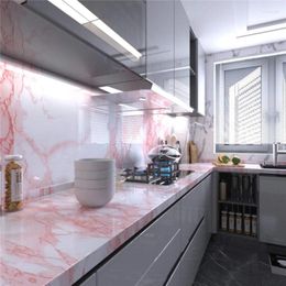 Wallpapers Pink Marble Kitchen Oil-Proof Sticker Waterproof Self-Adhesive Wallpaper Renovation Home Decoration Aluminium Foil Wall