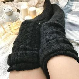 Women Socks Winter Warm Breathable Long Johns Mohair Knee Length Knitted Wool Stretch High Sockings Femboy Kawaii Clothes