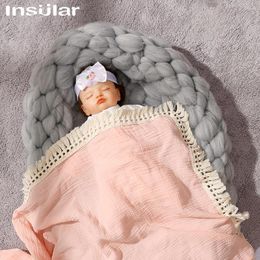 Blankets Insular Ins Baby Cotton Double-Layer Gauze Bath Towel Tassel Cover Blanket Born Soft Holding Quilt Swaddling