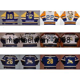 Vin Weng Custom WHL Saskatoon Blades 20 Derek Halldorson 26 Adam Huxley 28 John Dahl 10 Nobr 22 Kelly Chase Ice Hockey Jerseys Goalit Cut