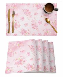 Table Mats 4/6 Pcs Watercolor Cherry Blossom Flower Placemat Kitchen Home Decoration Dining Coffee Mat
