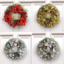 Decorative Flowers Classic Alphabet Christmas Wreath 2024 Decoration Golden Pine Needle Rattan Door Hanging