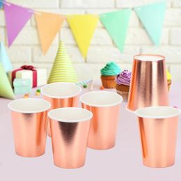 Disposable Cups Straws 20pcs Rose Gold /Colorful Stripes Paper Coffee Tea Milk Cup Drinking Accessories Party Supplies