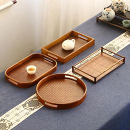 Tea Trays Bamboo Woven Tray Japanese Style Retro Dry Brewing Table Set Accessories Serving