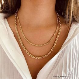 Women Rope Chains Necklace Bracelets Anklets 3mm 4mm 14K Gold Sier Plated Choker Necklaces Twisted Hip Hop Jewellery Gifts Fashion Stainless Steel Chain