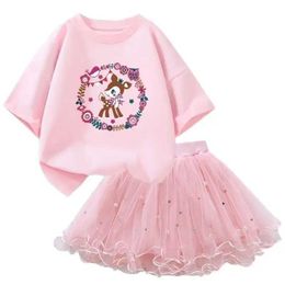 Clothing Sets New style girl Christmas and summer clothing 2 cute reindeer T-shirts and Tutu ski set party clothing for girlsL2405