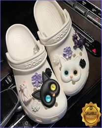 Black White Cats Flowers Charms Designer DIY Animal Jeans Shoes Decaration Accessories For JIBS s Kids Boys Girls Gifts3023163