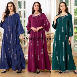 Ethnic Clothing Modest Abaya Ramadan Musulman De Mode Maxi Robe Turkey Kaftan Islamic Fashion Rhinestone Dress Muslim AB352