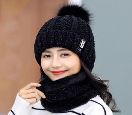 Coral Fleece Winter Pompon Hats Beanies Women Men Hat Scarf Warm Breathable Wool Knitted Skull Caps for Ladies Boys Letter Double 4127637