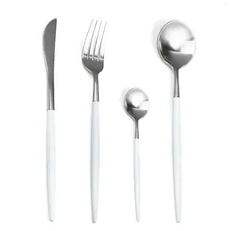 Dinnerware Sets 24pcs Silver Cutlery Set White Black Forks Knives Scoops Dinner 18/10 Stainless Steel Silverware Drop