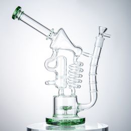 13 Inch Large Scale Heady Glass Bong Green Hookah Glass Bong Dabber Rig Recycler Steam Punk String Pipes Water Bongs Smoke Pipe 14mm Female Joint US Warehouse
