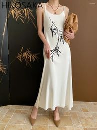 Casual Dresses Chinese Style Ink Bamboo Embroidery Elegant Dress U-neck Slim Fit Knit Slip Robe 2024 Spring Summer Chic Vestidos Mujer