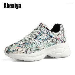 Fitness Shoes Women Snake Printing PU Leather Vulcanized Lace Up Female Sneakers Fashion Platform Woman Walking Footwea S621