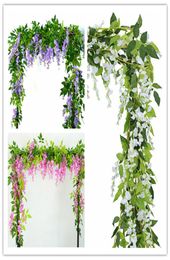 Decorative Flowers Wreaths 2x 7FT Artificial Wisteria Rose Vine Garland Plants 2208233944006