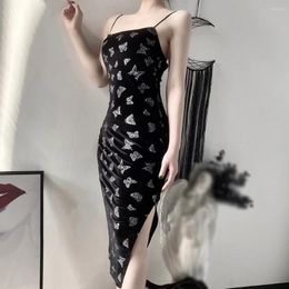 Casual Dresses 2024 Split Hip Slim Fit Sexy Sundress Butterfly Printing Sleeveless Sling Dress Thin Straps For Women