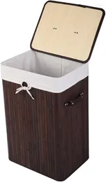 Laundry Bags Bamboo Hamper Portable Dirty Clothes Storage Basket With Lid And Removable Liner Bin Handles (Brown)