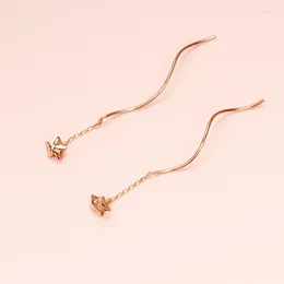 Dangle Earrings 585 Purple Gold Fashion Wavy Long Chain Earring Plated 14K Rose Sparkling Star For Women Small Fresh Jewelry Gift