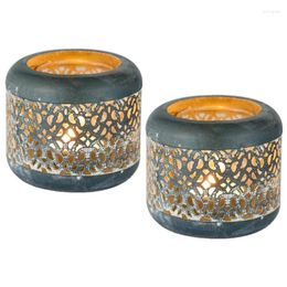 Candle Holders Vintage Rustic Metal And Glass Tea Light Holder Hollow-Out Design 2Pcs