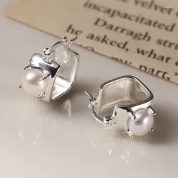 Hoop Earrings 925 Sterling Silver Cuff Square Pearl Punk Geometric For Women Girl Gift Jewellery Drop Wholesale