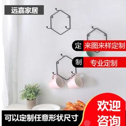 Metal Modern Minimalist Geometric Hexagonal Shelf, Iron Wall Mounted Three Hook Mug Holder