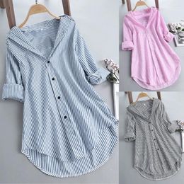 Women's Blouses Striped Print Cotton Women Blouse 5XL Plus Size Long Sleeve Top Turn-Down Collar Button Shirt Blusas De Mujer 2024 Tendencia