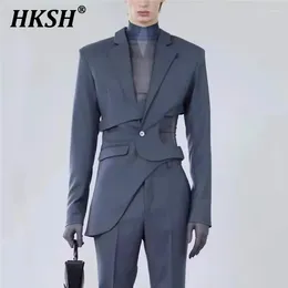 Men's Suits HKSH 2024 Spring Autumn Fashion Dark Style Asymmetric Hollow Out Design High Sense Blazer Coat Women Office Lady Tops HK1223