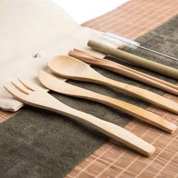 Dinnerware Sets Bamboo Tableware Knife Fork And Spoon Set Biodegradable Wood Japanese Portable