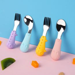 Children's tableware portable set 304 stainless steel eating spoon children's fork baby complementary food spoon silicone fork