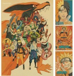 Vintage Retro anime poster anime Posters Uzumaki Naruto Poster Luffy wanted One Piece Bar Cafe Home Decor Wall Sticker8810051