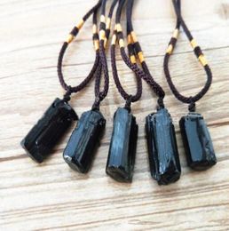 1PC Natural Crystal Black Necklaces Schorl Pillar Tourmaline Raw Stone Pendants Fashion Jewelry Accessories Gift QLY93883785165