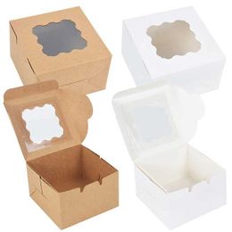 Gift Wrap 5/10 piece kraft paper cake box with transparent PVC window dessert pizza bread square wedding party Favourite cupcake gift packaging boxQ240511
