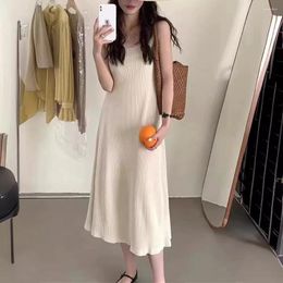 Casual Dresses Black Suspender Dress Women Ice Silk Knitted Off Shoulder Long Summer