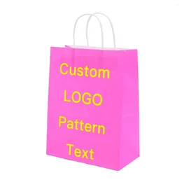 Gift Wrap Custom Kraft Paper Bag Hand-held Printing LOGO Packaging Take-out Rose Red Shopping Light Green